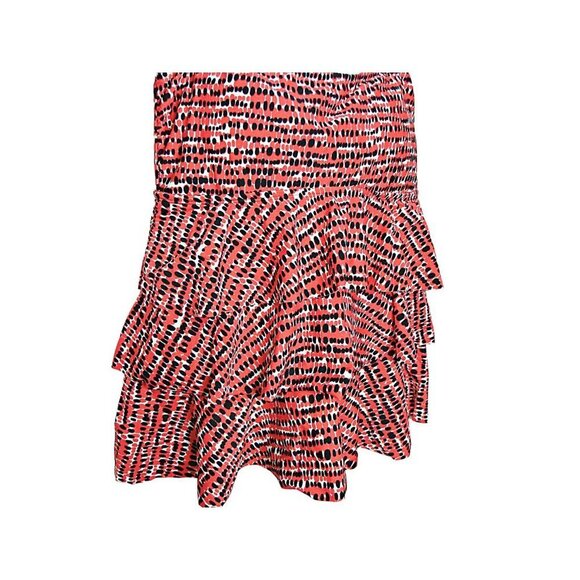 Island Escape Tier Ruffle Swimwear Tankini Top Womens Red Black Geo Print Sz 14 - Picture 2 of 12